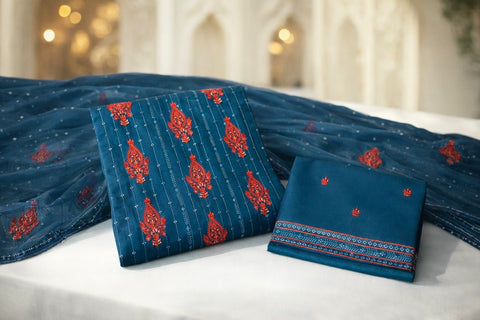 Flower Bunch Sequin Embroidered Lawn 3PC Suit