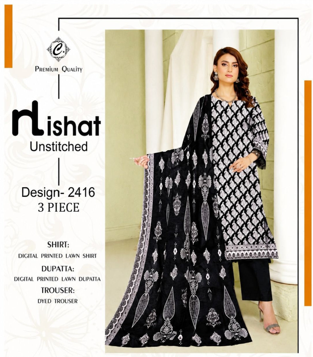 🖤 Nishat & GulAhmed Inspired Black & White Lawn Collection ✨