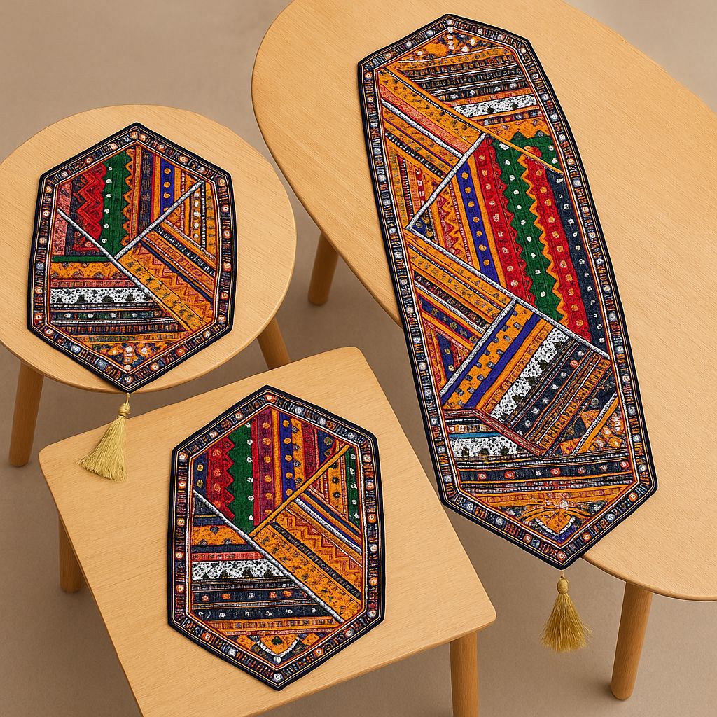 Antique Multi Sitara Embroidered Sofa Table Mats 3PC Set ✨