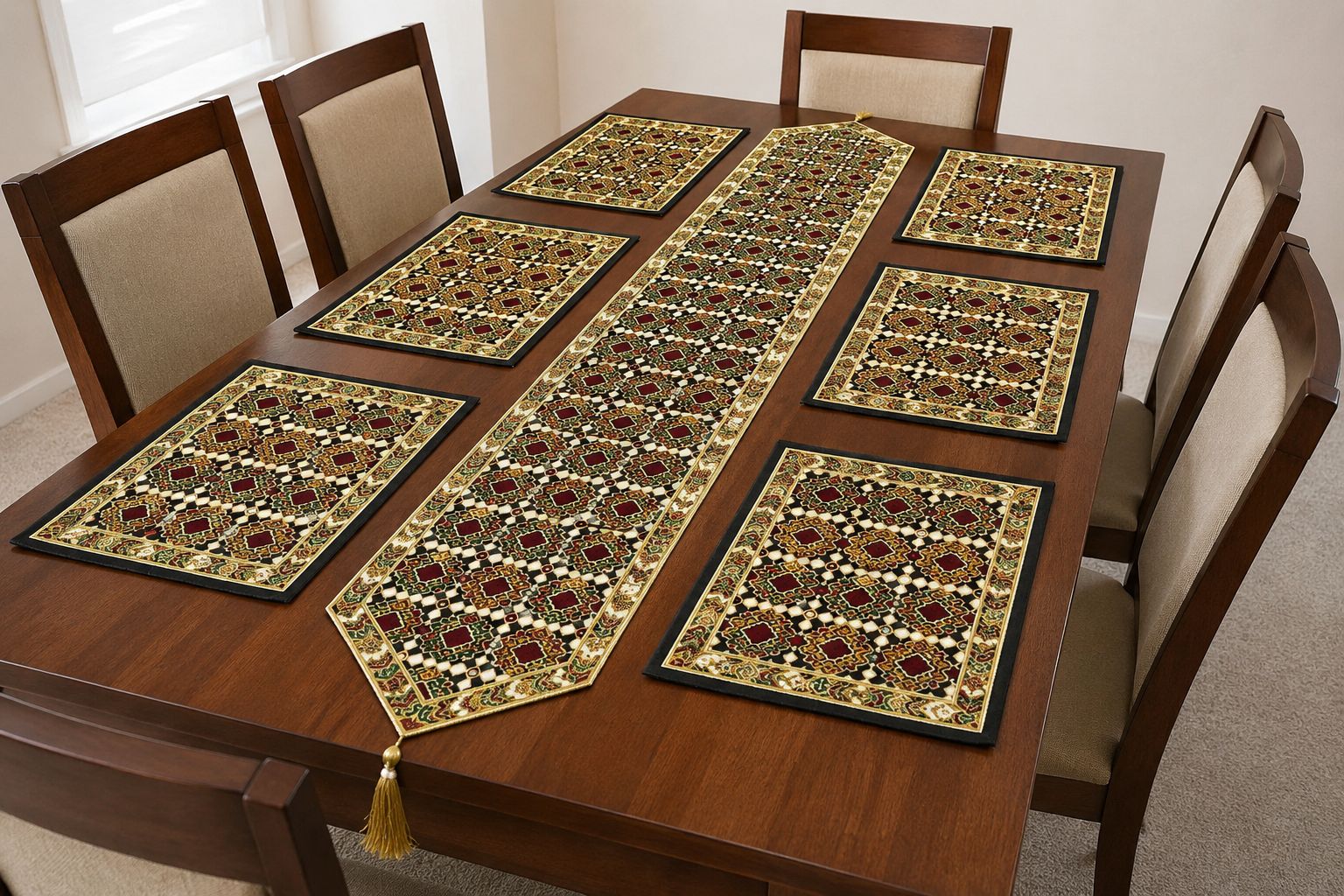 Fancy Antique Traditional Multi Arri Sitara Embroidered 7PC Dining Table Set