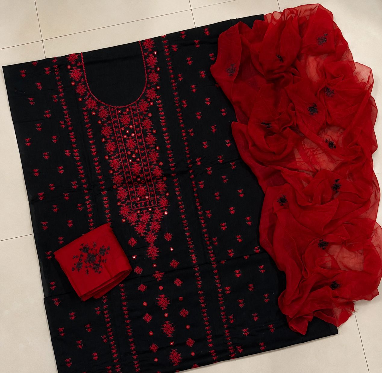 Banarsi Tanka Mirror Work Handmade 3pc Unstitch Dress ✨