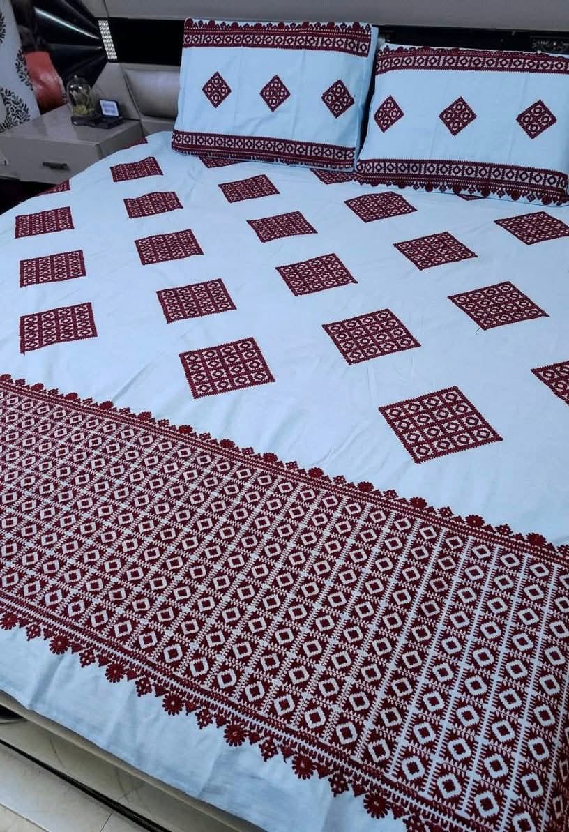 Arii Embroidery Bunches Style King Size Bedsheet Set