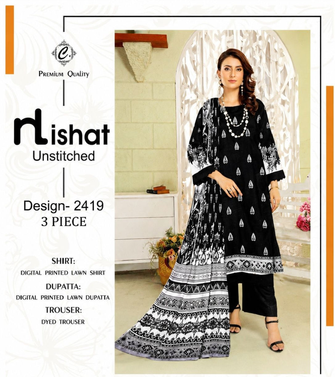 🖤 Nishat & GulAhmed Inspired Black & White Lawn Collection ✨