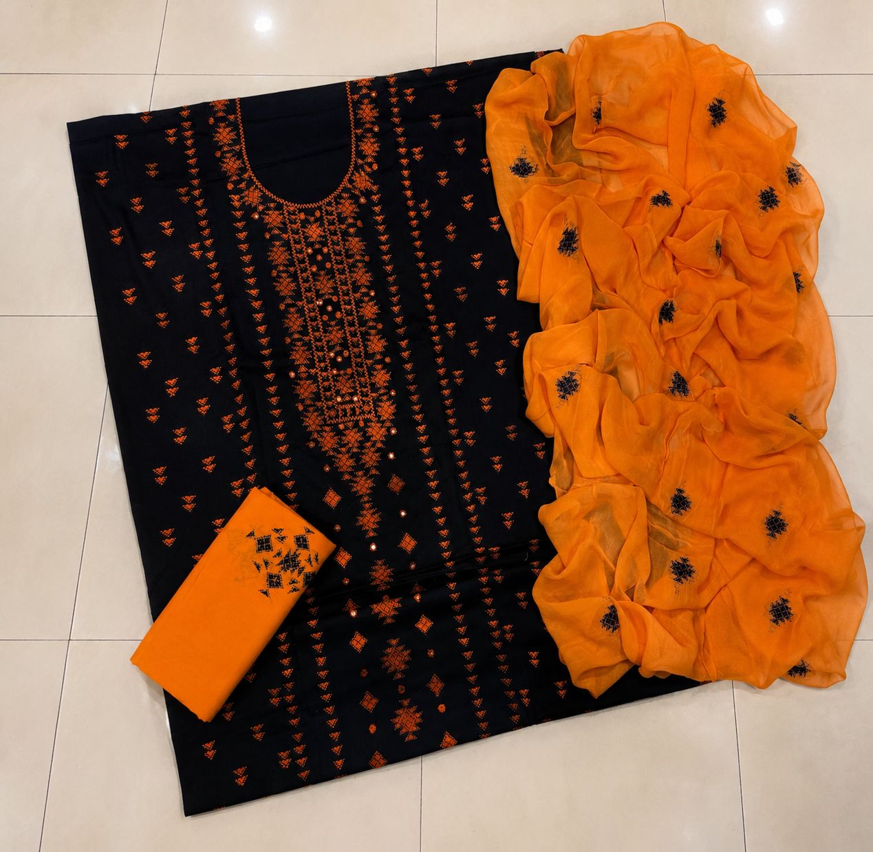 Banarsi Tanka Mirror Work Handmade 3pc Unstitch Dress ✨