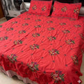 Royal Flower Cross Stitch Embroidered King Size Bed Sheet Set 🌸